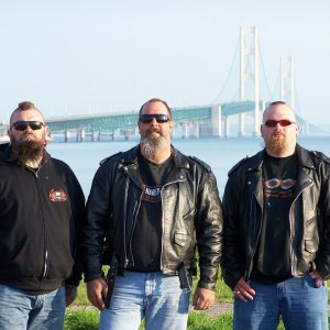 Myself a friend named Paul and my Son at Mackinac Bridge