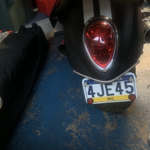 Fender eliminator.  ITs actually bright and the license plate bolts are additional turn signals