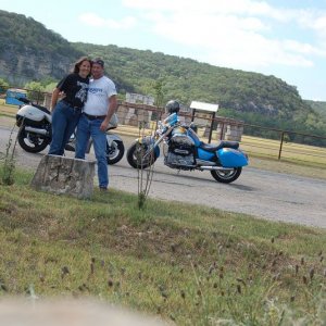 Dawn, Me, and the bikes at Stone Henge