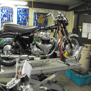 Norton 750 Atlas in the shop being worked on