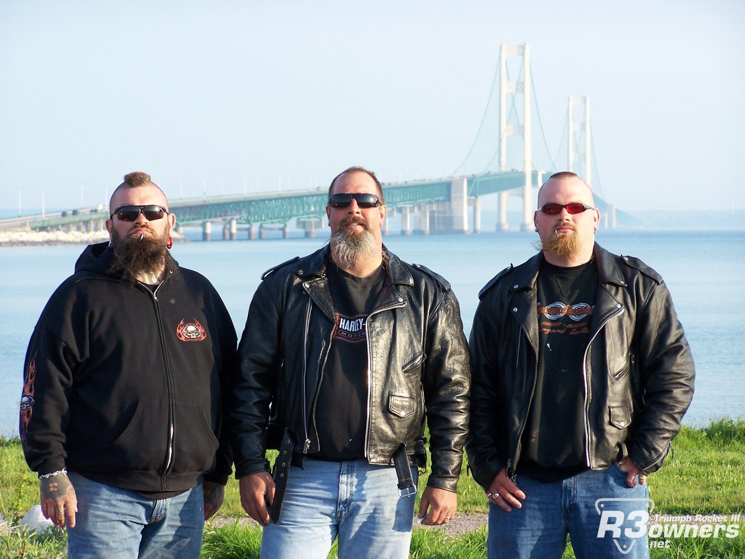 Myself a friend named Paul and my Son at Mackinac Bridge