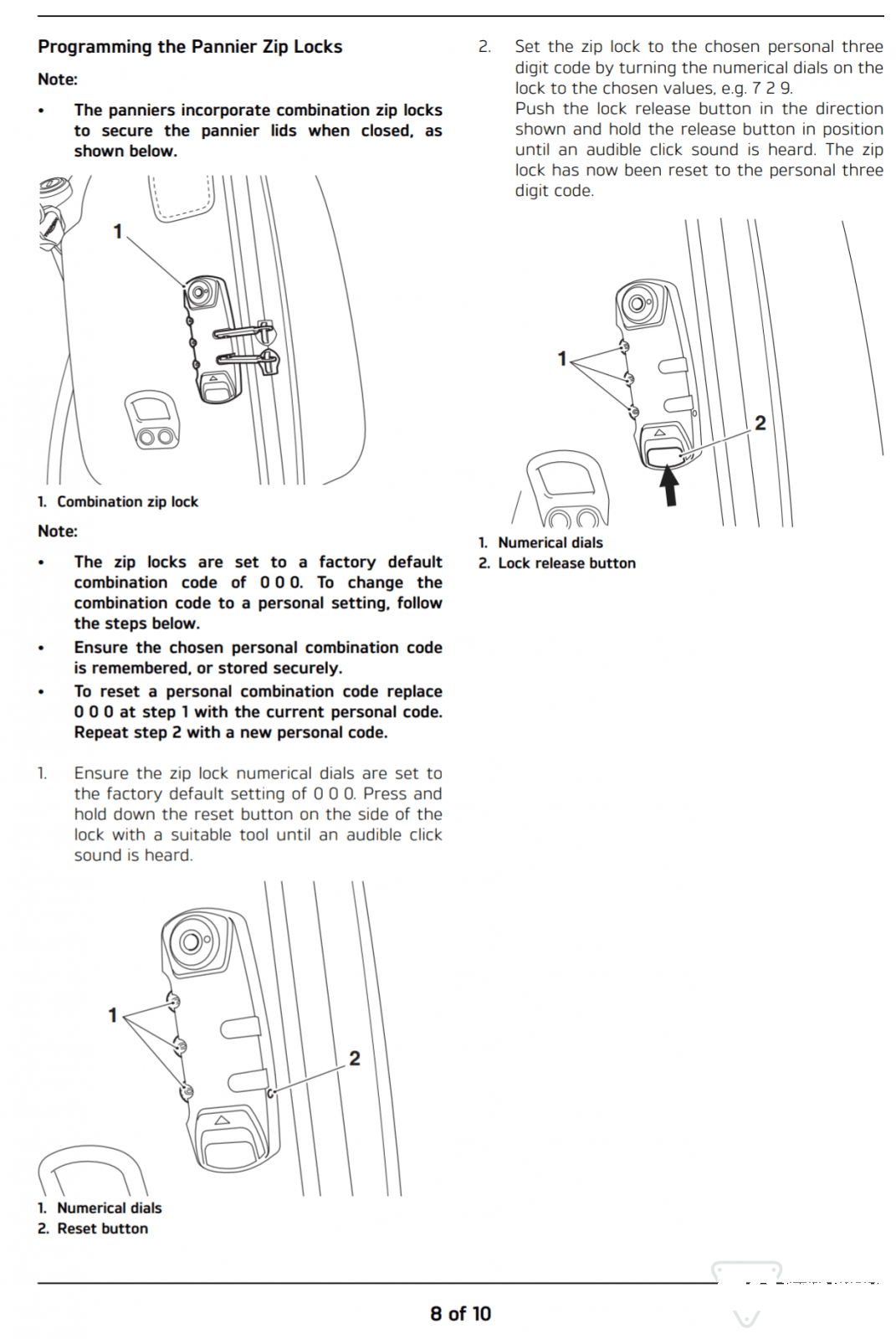 Pannier lock code reset