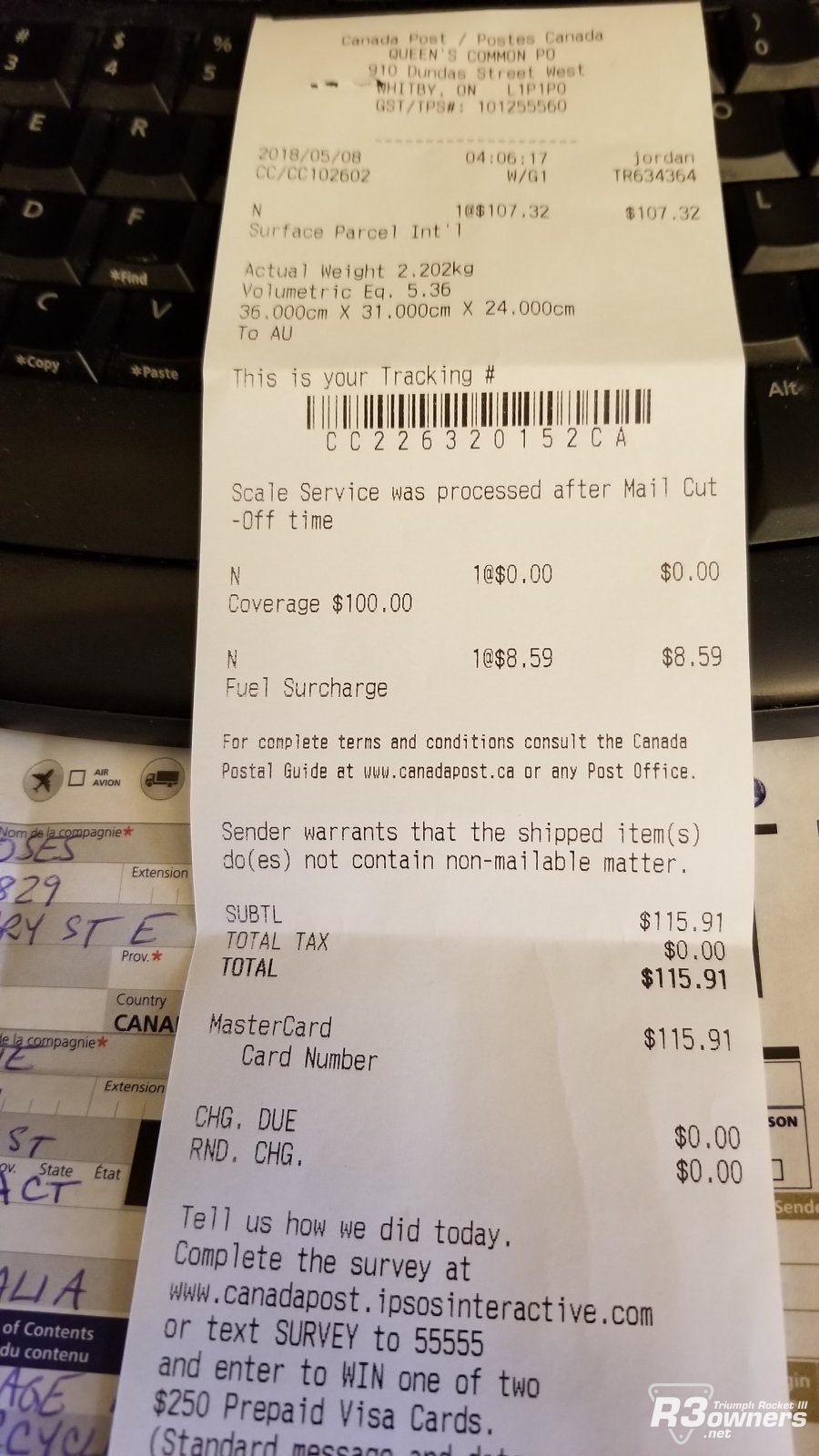 Shipping receipt